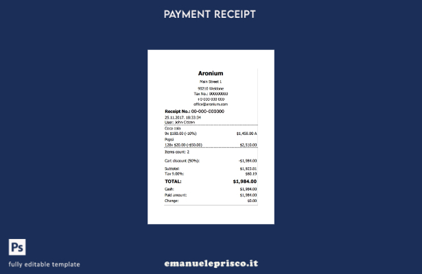 modello di controllo di pagamento Aronium in stile verificato